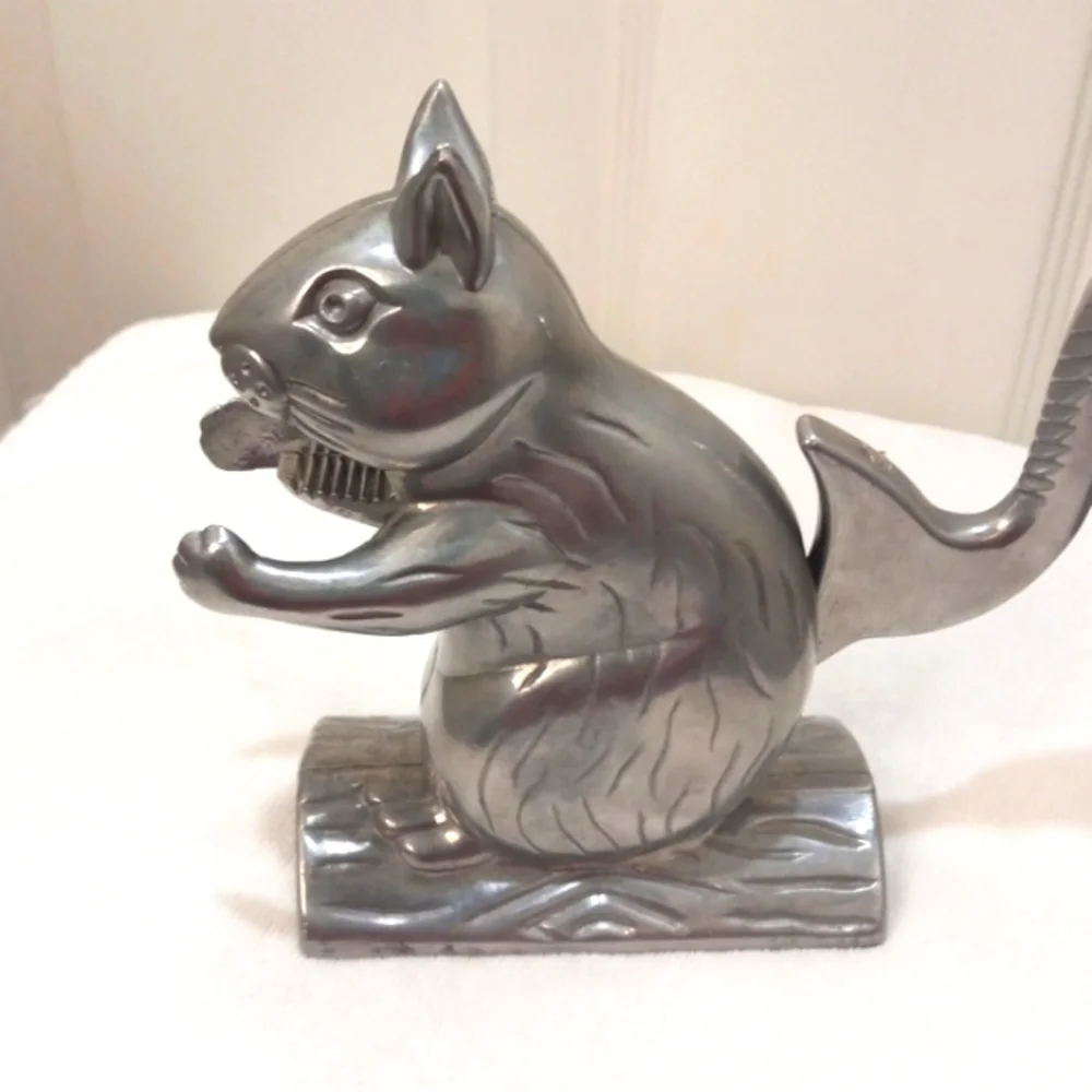 Vintage Silver Nut Cracker Squirrel Cast Aluminum